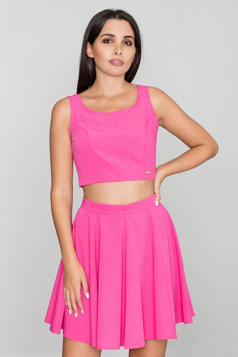 Trendy Short Top & Flared Skirt Set with Silver Zipper – Elegant & Comfortable - Skirt Suit