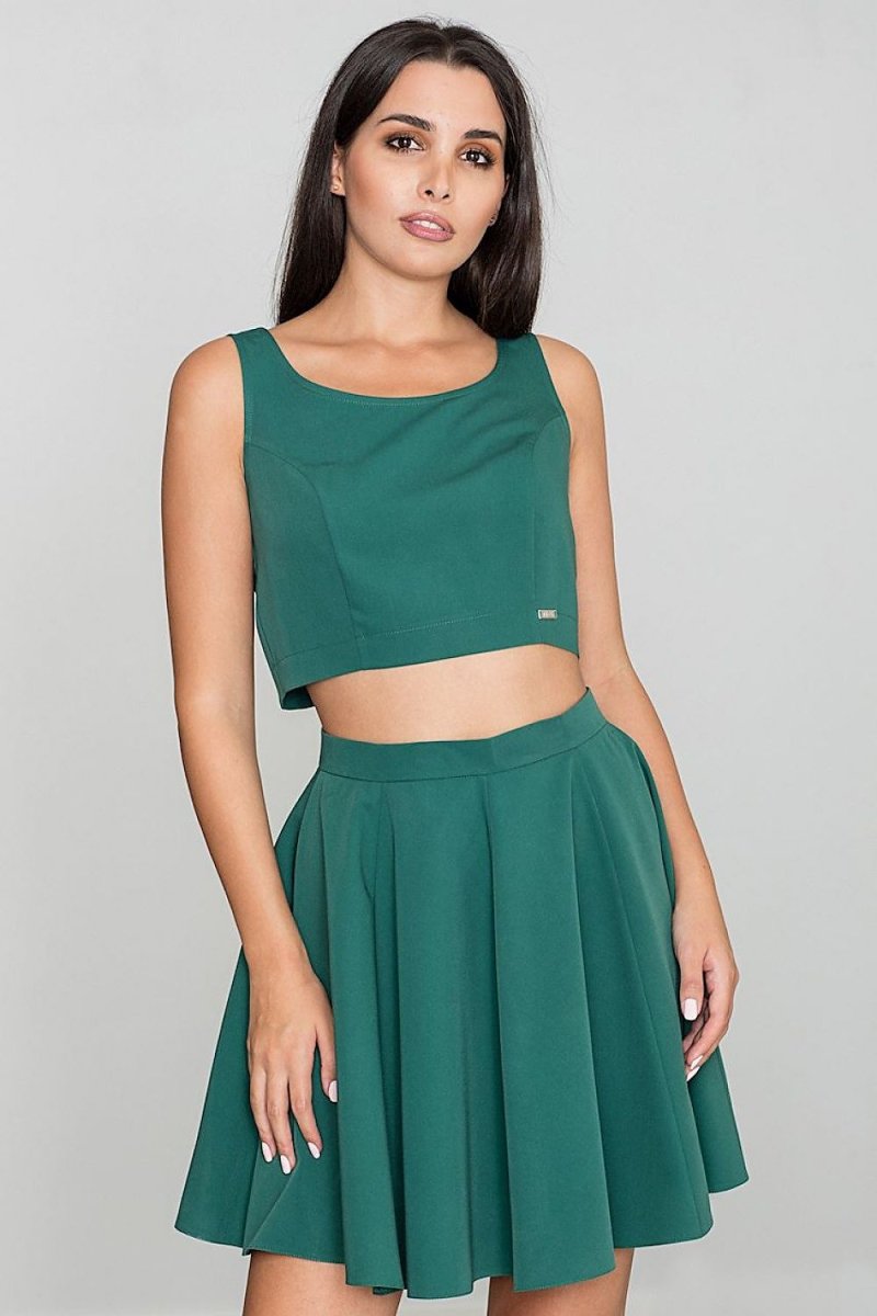 Trendy Short Top & Flared Skirt Set with Silver Zipper – Elegant & Comfortable - Skirt Suit