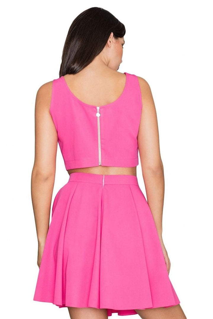 Trendy Short Top & Flared Skirt Set with Silver Zipper – Elegant & Comfortable - Skirt Suit