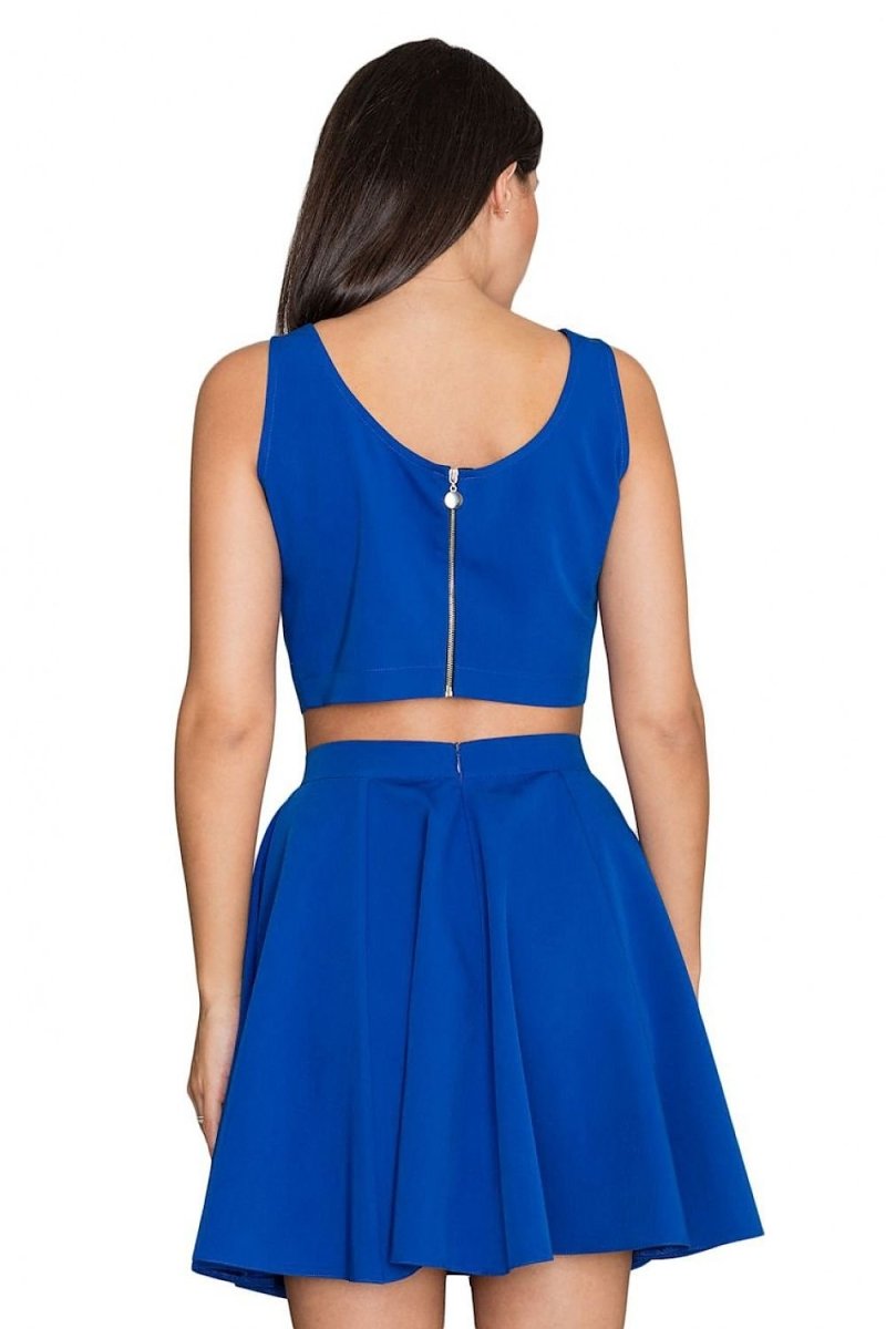 Trendy Short Top & Flared Skirt Set with Silver Zipper – Elegant & Comfortable - Skirt Suit