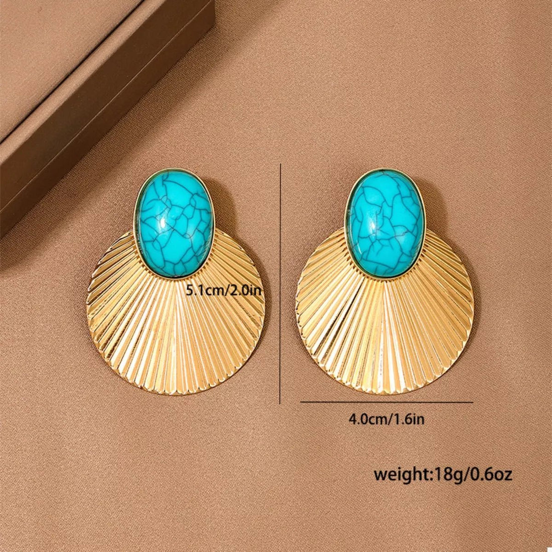 Turquoise Stone Fan Drop Earrings - 
