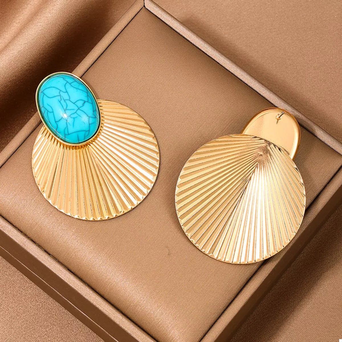 Turquoise Stone Fan Drop Earrings - 