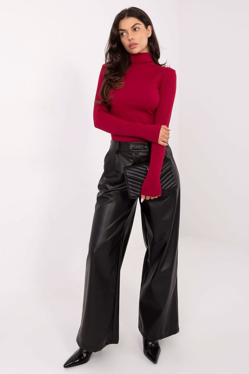 Turtleneck Cotton Ribbed Sweater - 