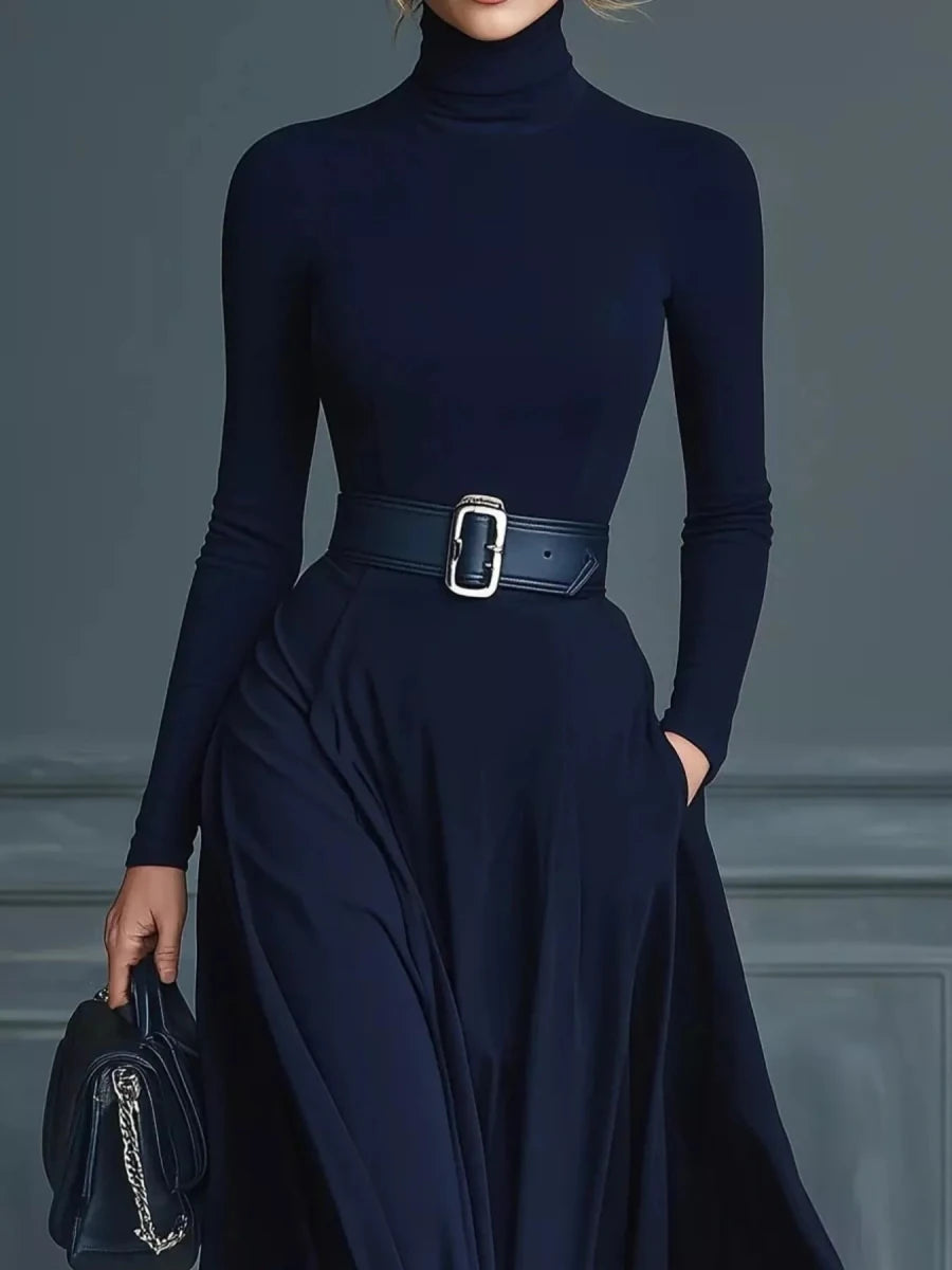 Turtleneck Long Sleeve Maxi Dress - 