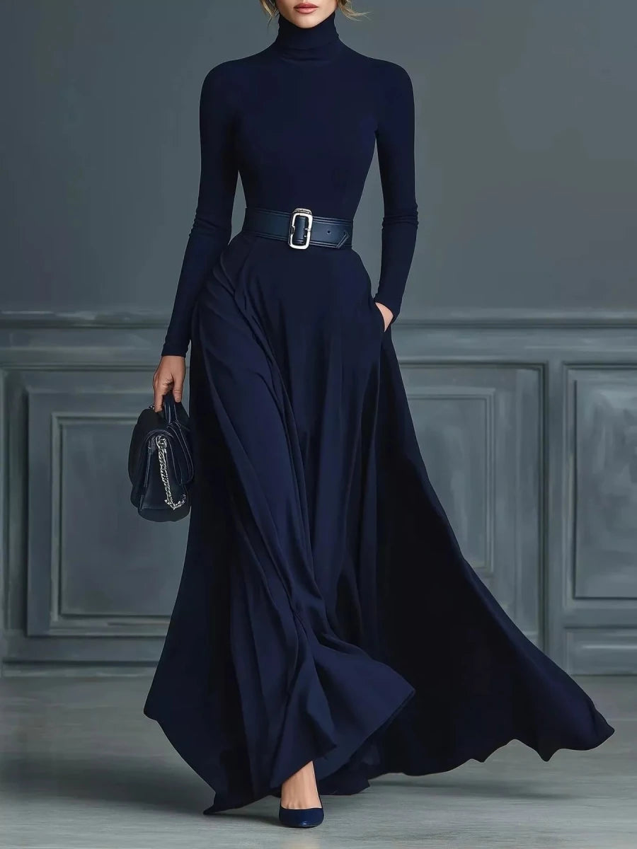 Turtleneck Long Sleeve Maxi Dress - 