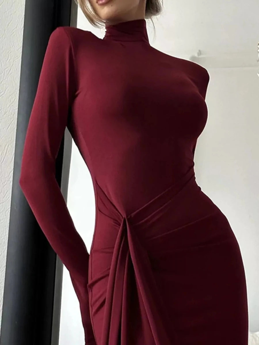 Turtleneck Slit Maxi Dress - 