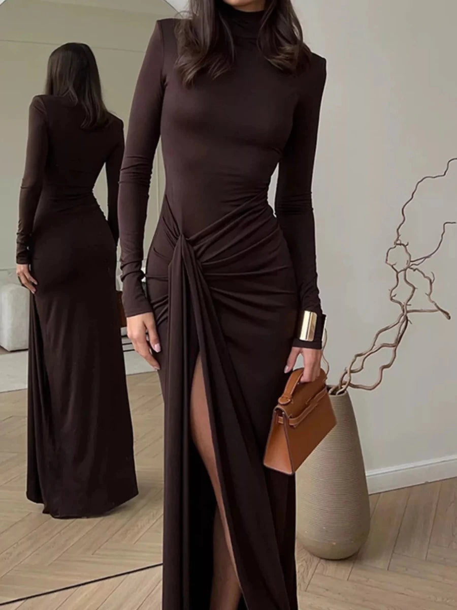 Turtleneck Slit Maxi Dress - 