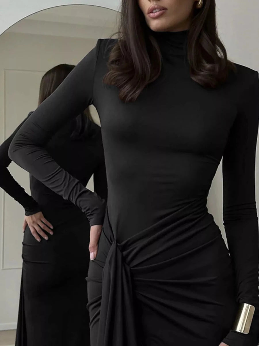 Turtleneck Slit Maxi Dress - 