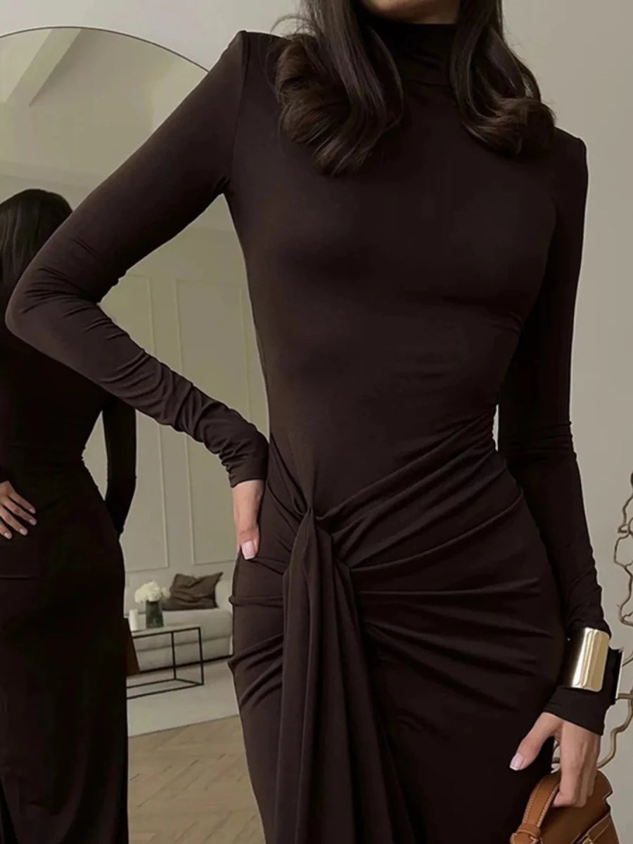 Turtleneck Slit Maxi Dress - 