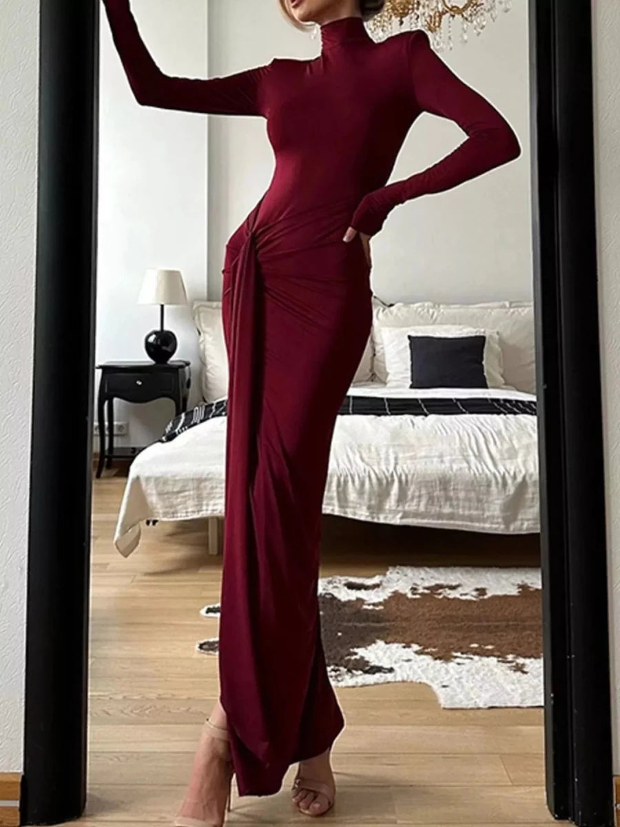 Turtleneck Slit Maxi Dress - 