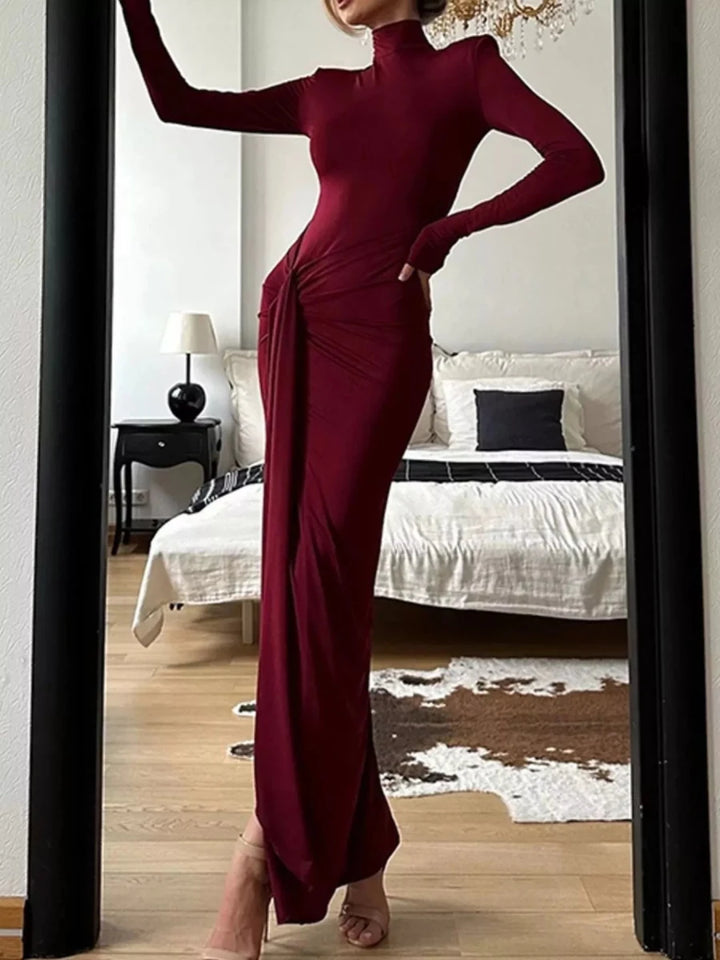 Turtleneck Slit Maxi Dress - 