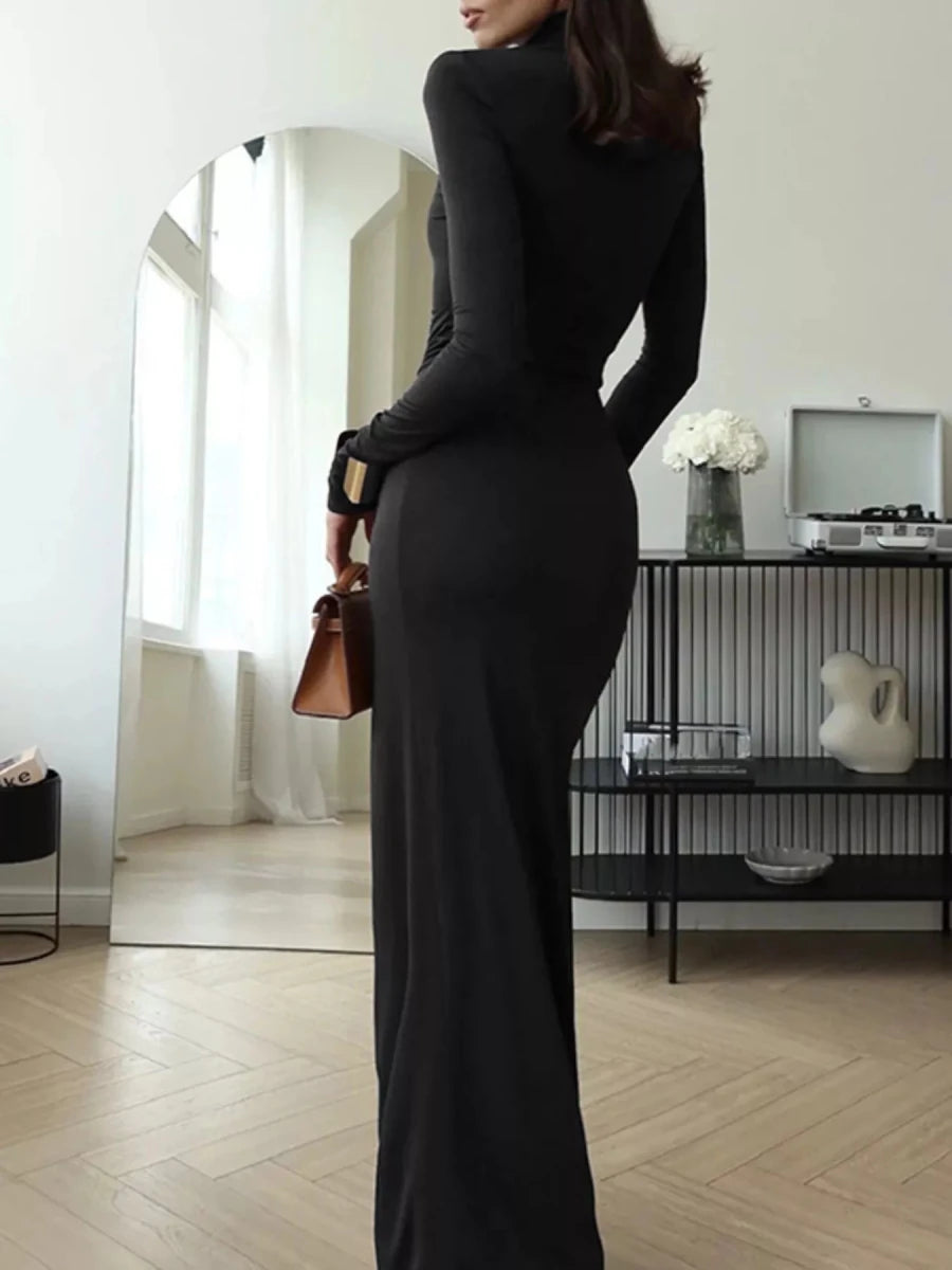 Turtleneck Slit Maxi Dress - 