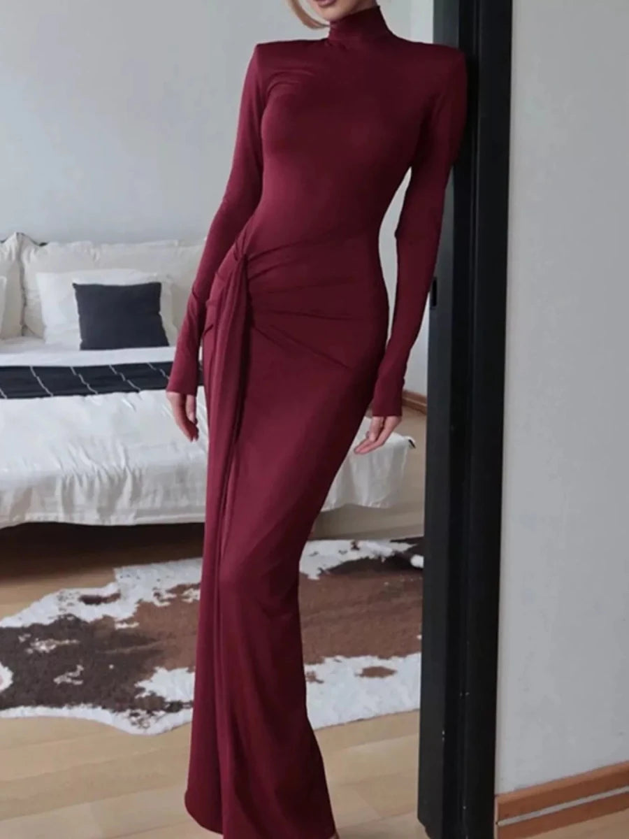 Turtleneck Slit Maxi Dress - 