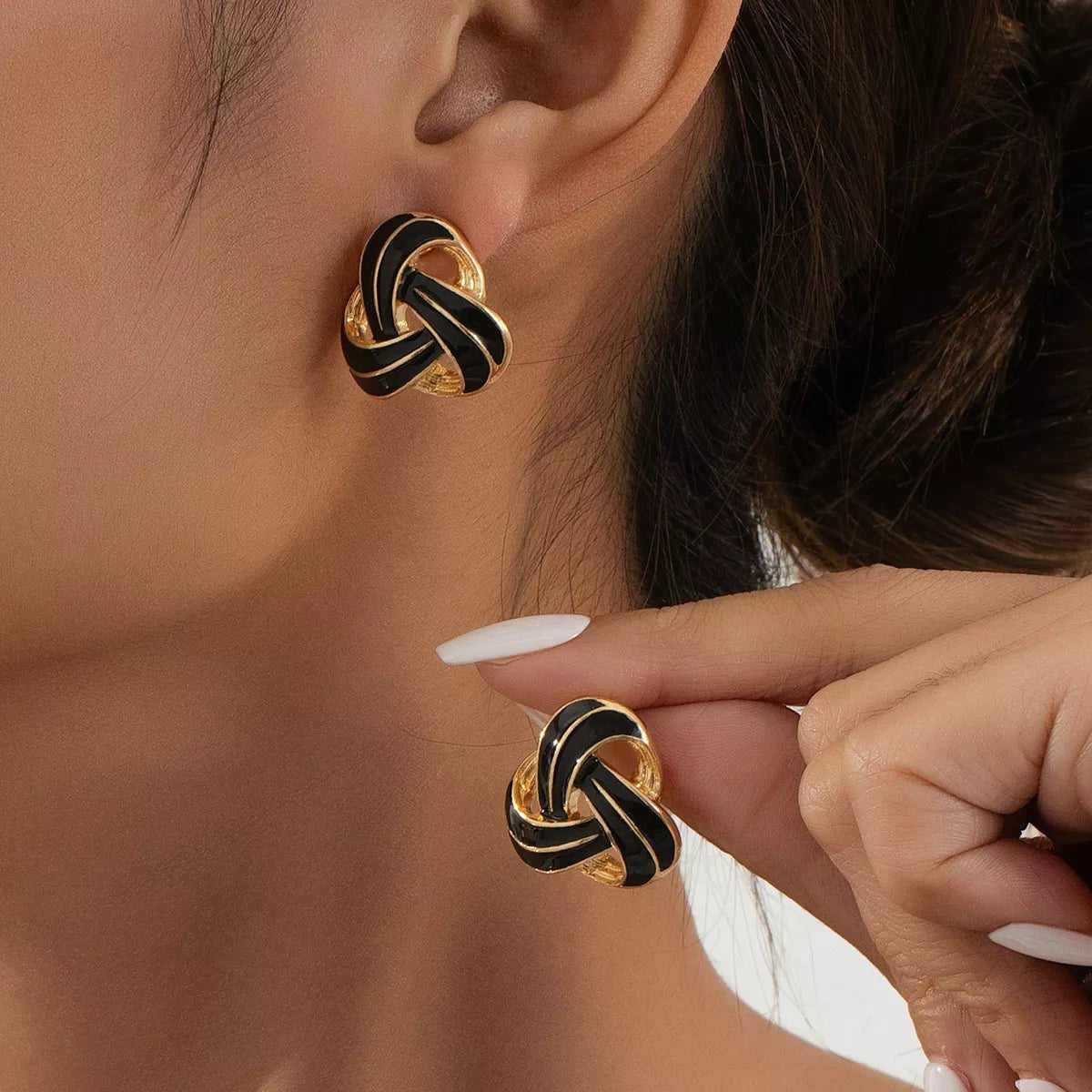 Twisted Knot Geometric Stud Earrings - 