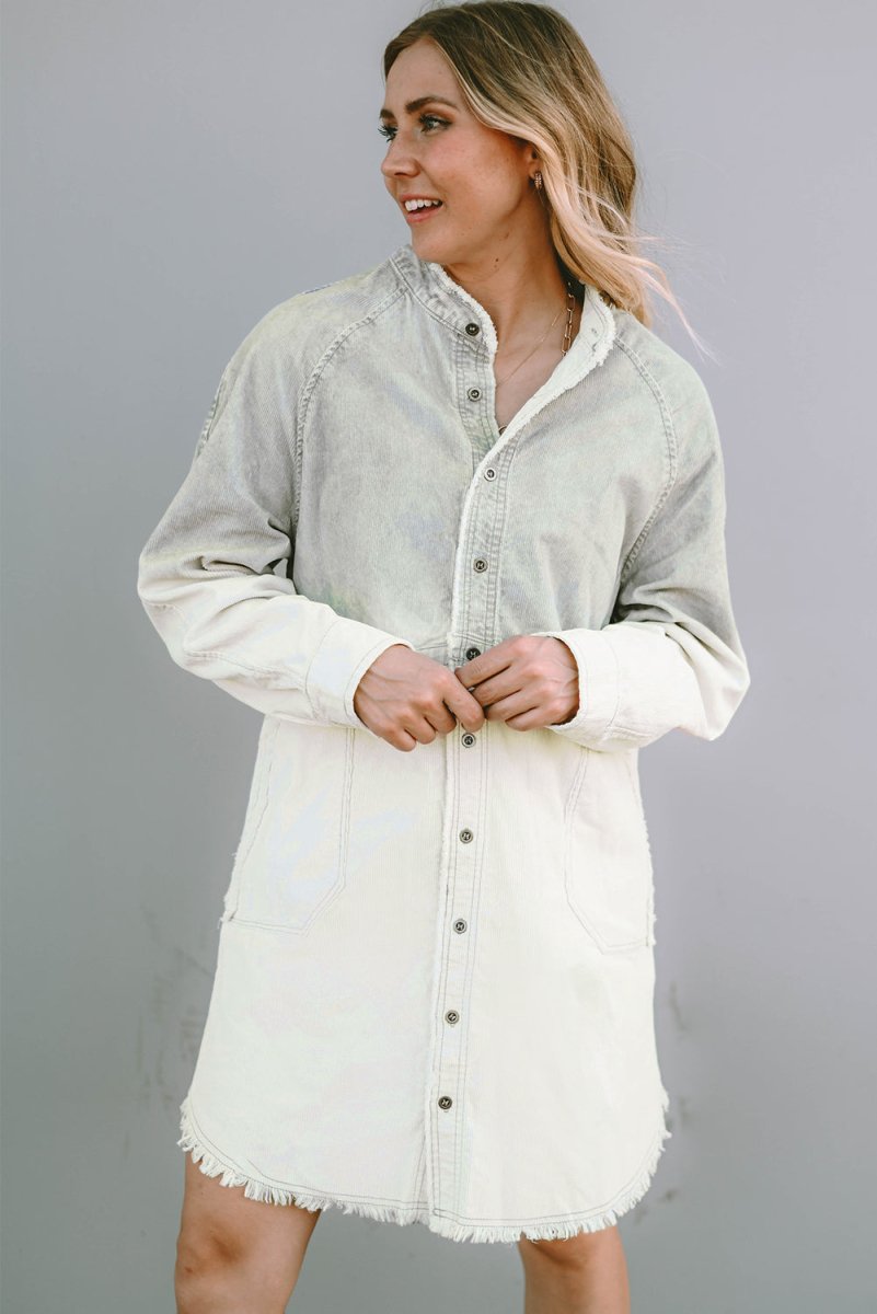 Two - Tone Raw Hem Denim Dress - Denim Dress