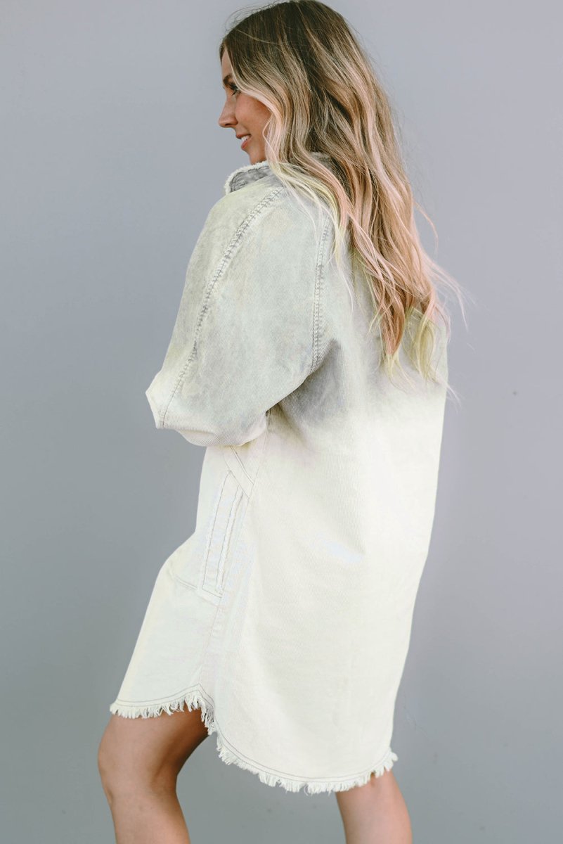 Two - Tone Raw Hem Denim Dress - Denim Dress