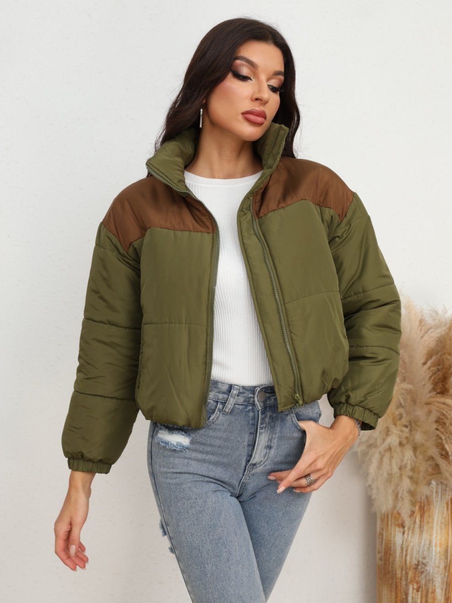 Two - Tone Zip - Up Puffer Jacket - Outerwear