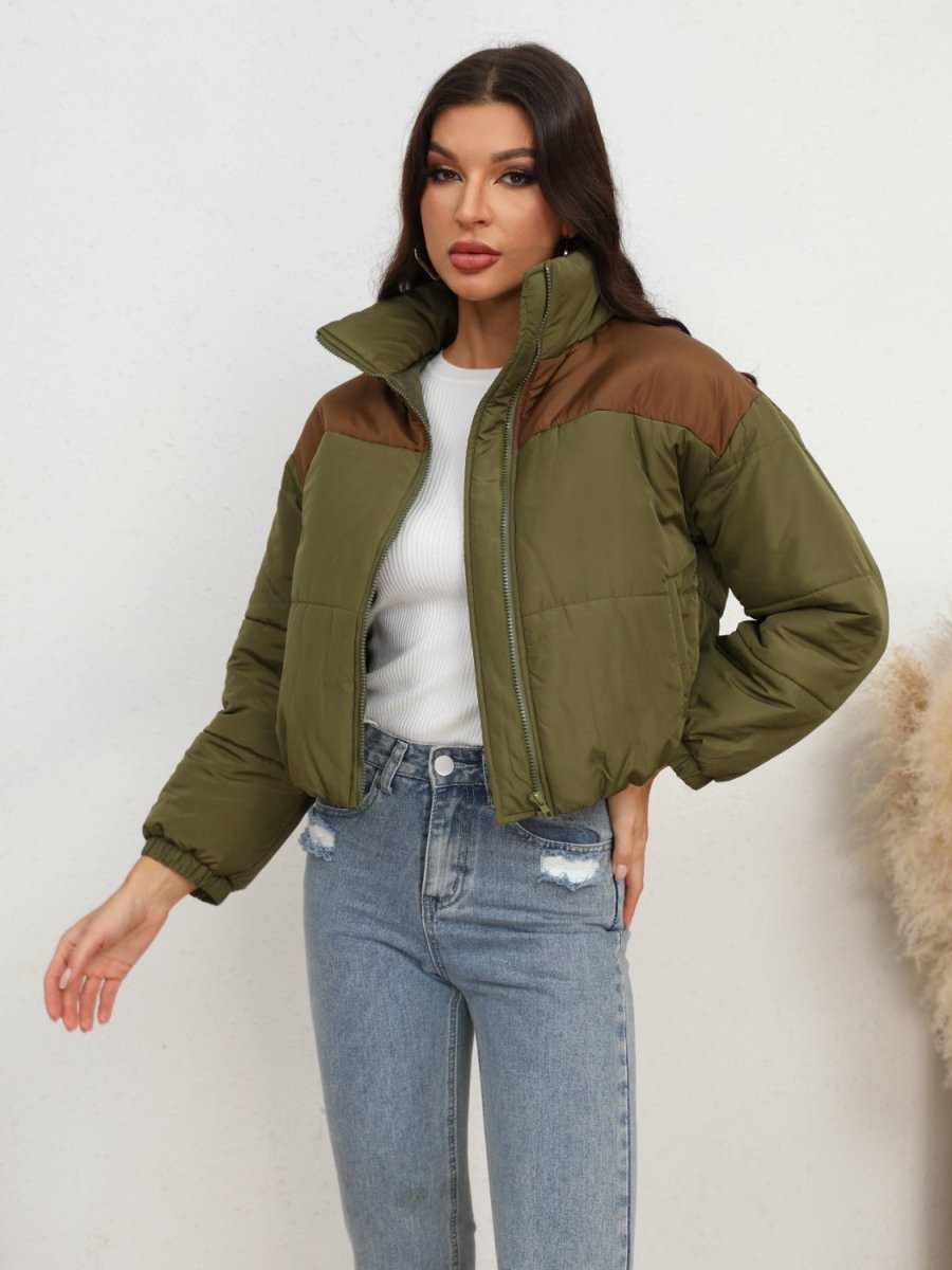 Two - Tone Zip - Up Puffer Jacket - Outerwear
