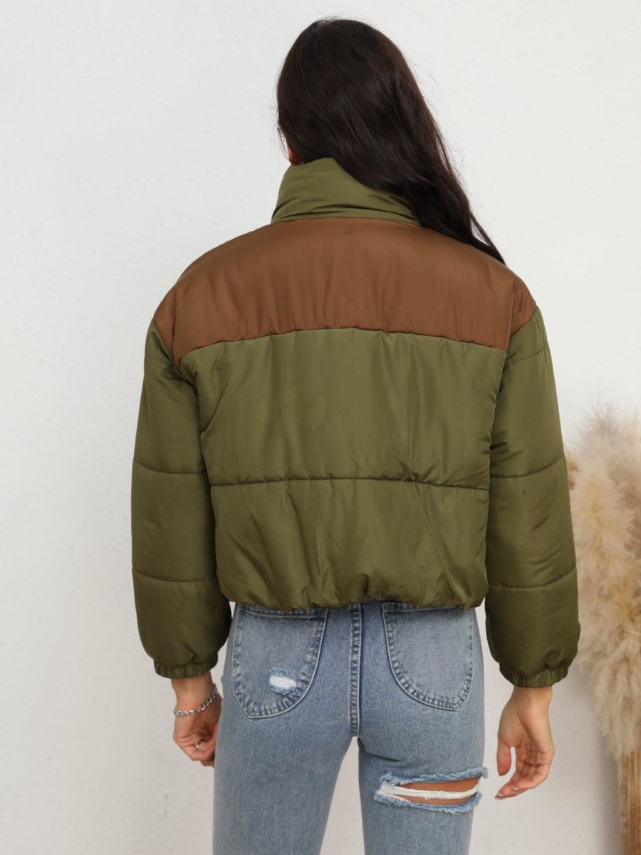 Two - Tone Zip - Up Puffer Jacket - Outerwear