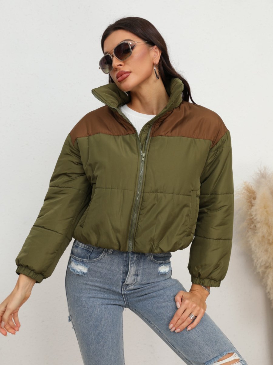 Two - Tone Zip - Up Puffer Jacket - Outerwear