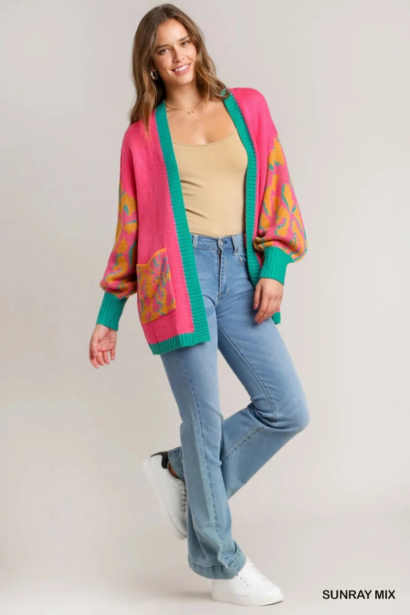 Umgee Animal Print Open Front Sweater Cardigan - 