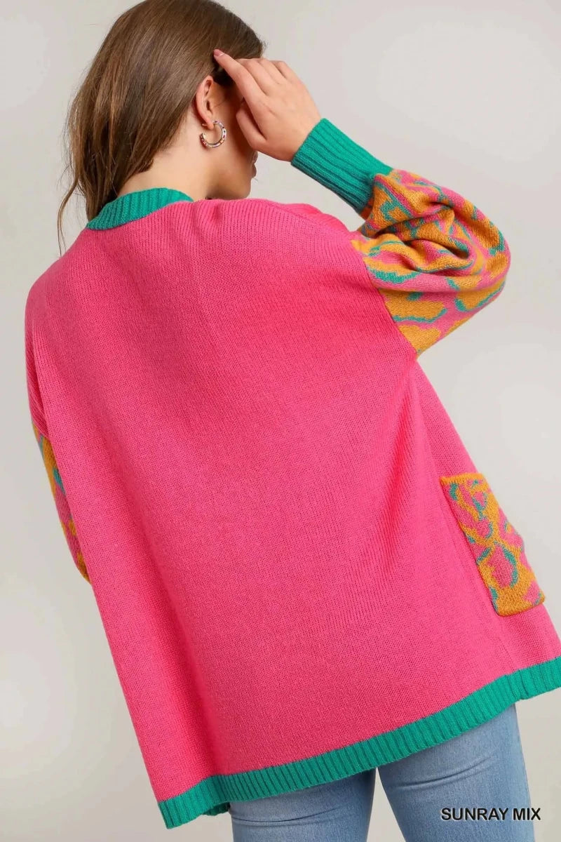 Umgee Animal Print Open Front Sweater Cardigan - 
