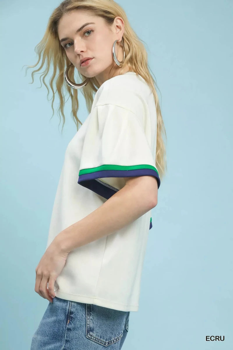 Umgee Contrast Trim Bell Sleeve Top - 