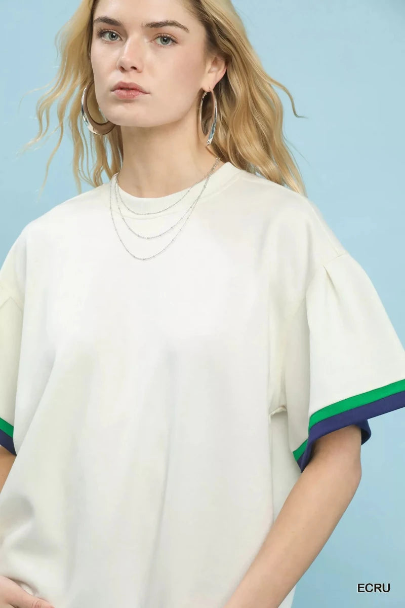 Umgee Contrast Trim Bell Sleeve Top - 