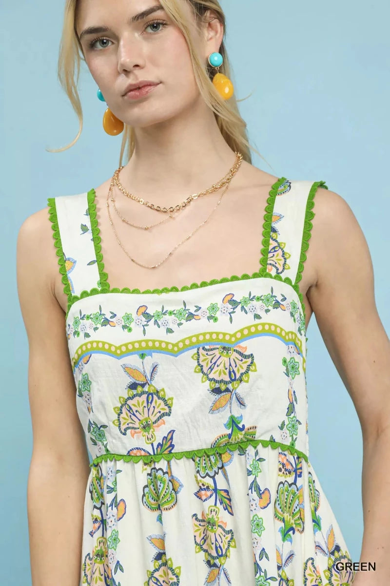 Umgee Floral Print Tiered Midi Dress - 