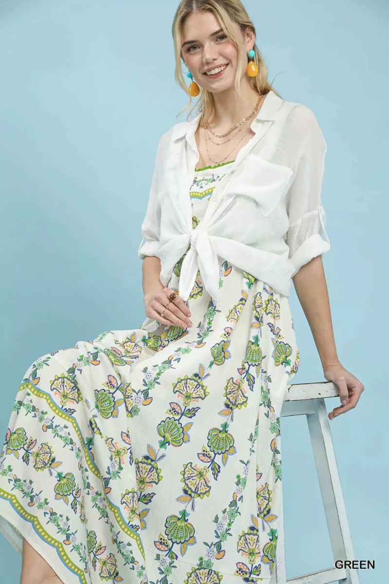 Umgee Floral Print Tiered Midi Dress - 