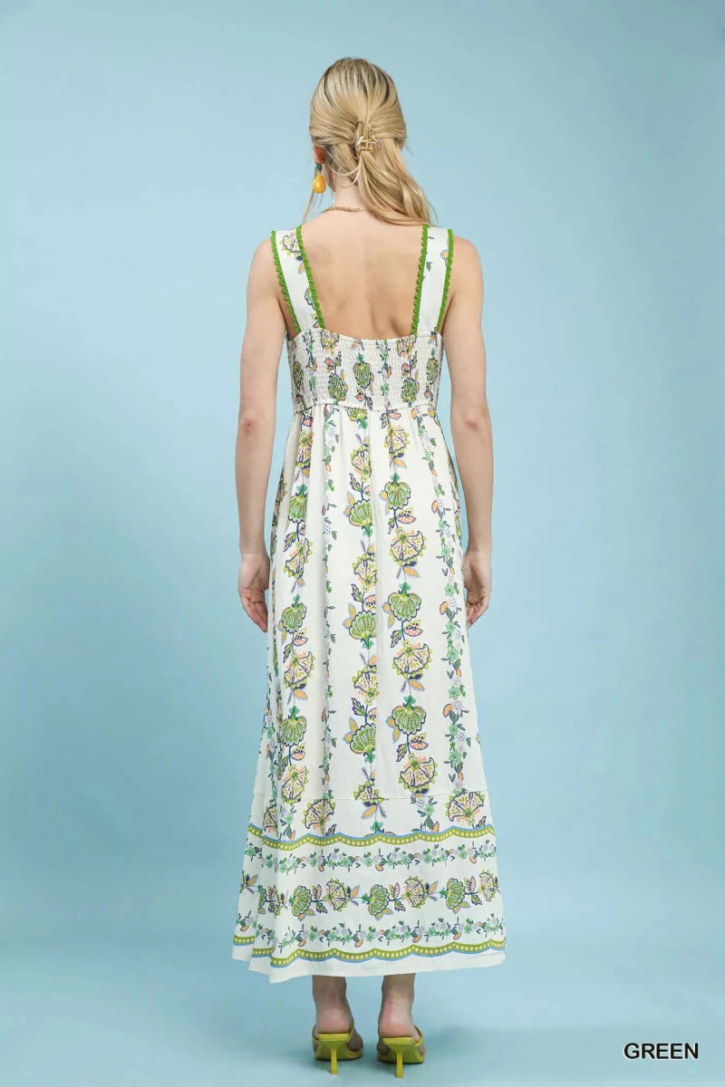 Umgee Floral Print Tiered Midi Dress - 
