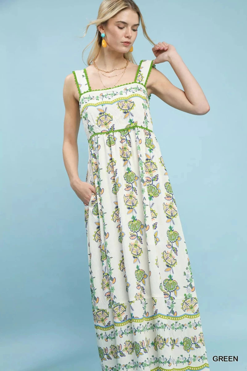 Umgee Floral Print Tiered Midi Dress - 
