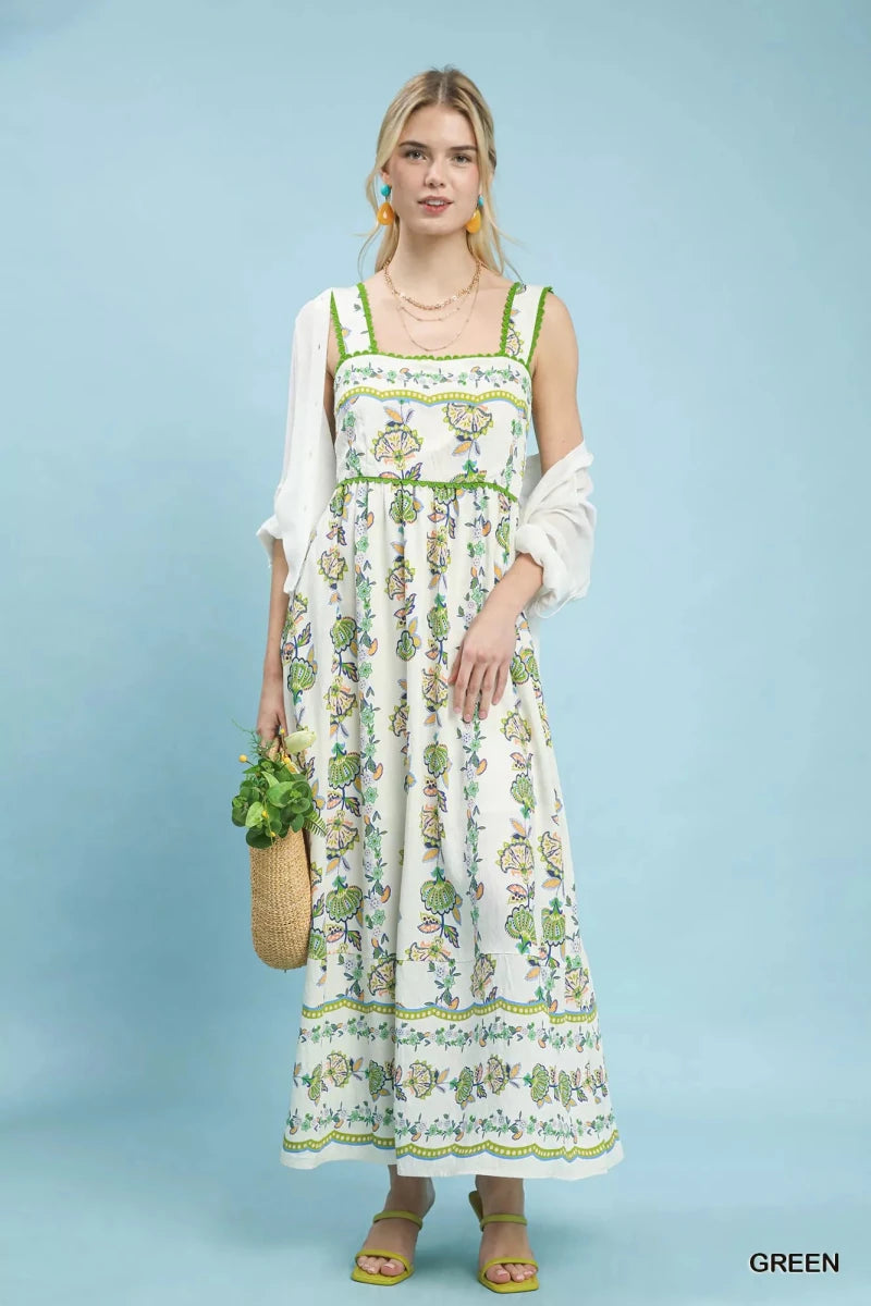 Umgee Floral Print Tiered Midi Dress - 
