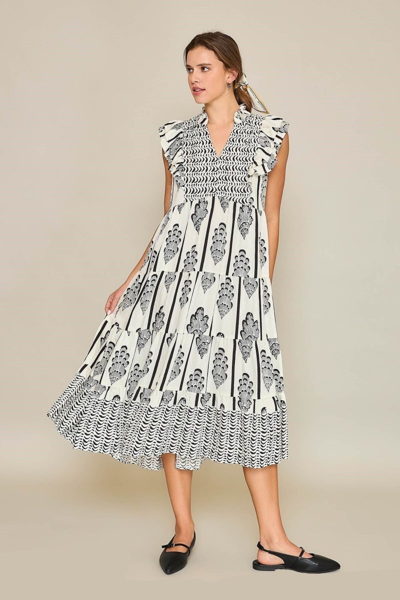 Umgee Full Size Boarder Print Midi Dress Plus Size - New Arrivals