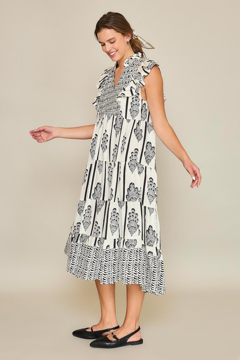 Umgee Full Size Boarder Print Midi Dress Plus Size - New Arrivals