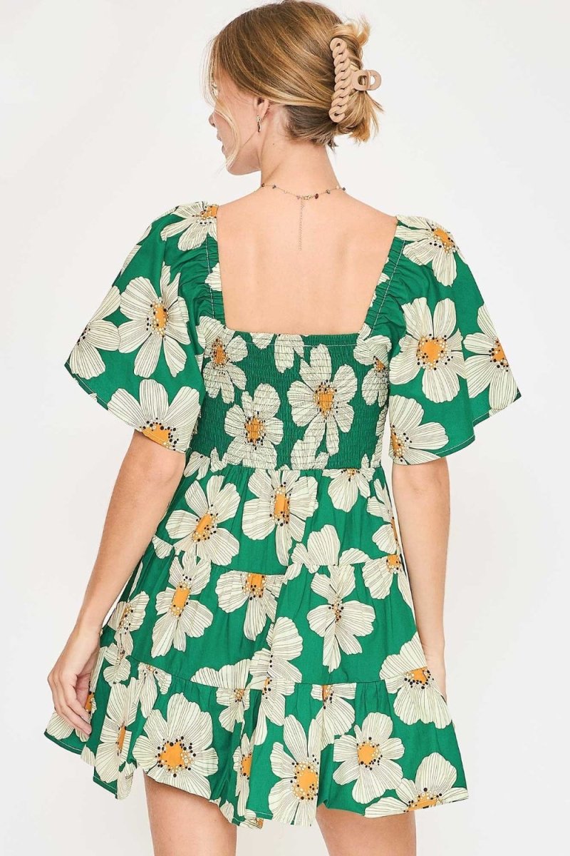 Umgee Full Size Daisy Print Mini Dress with Ribbon Details Plus Size - New Arrivals