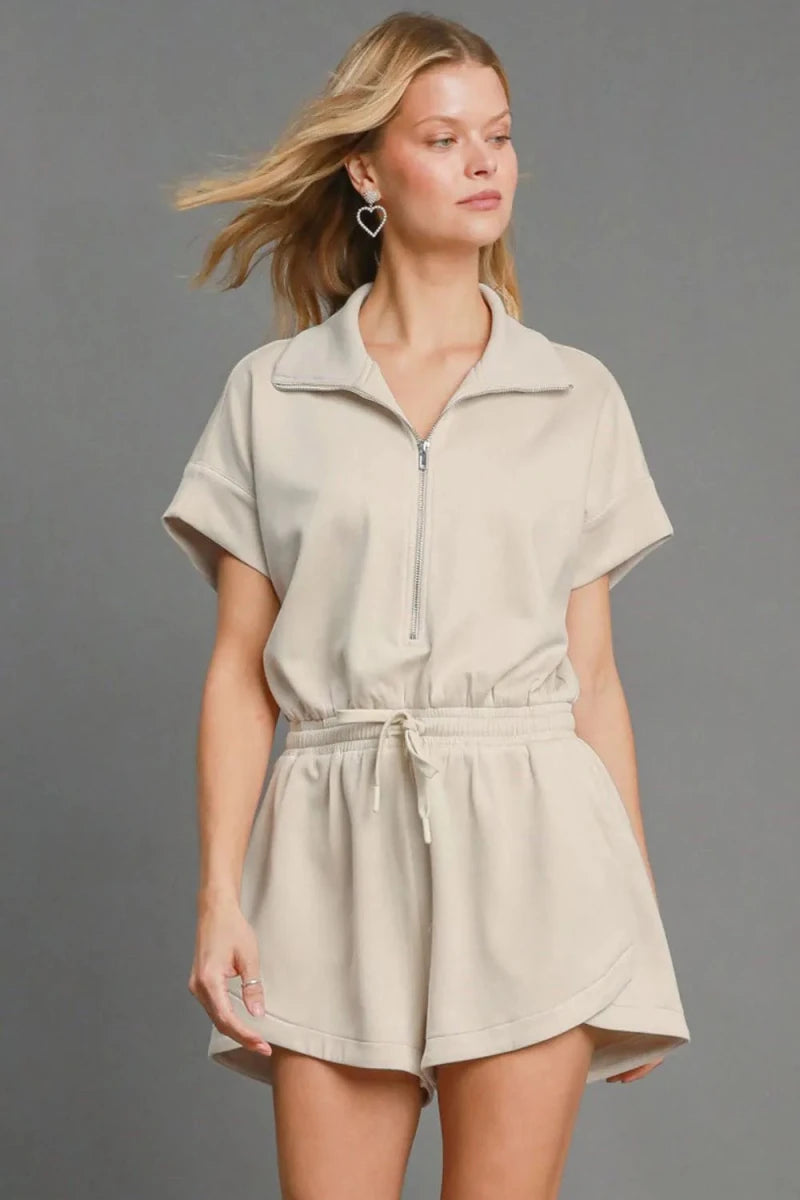 Umgee Full Size Half Sleeve Dolman Sleeved Romper Plus Size - 
