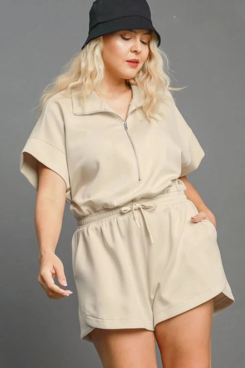 Umgee Full Size Half Sleeve Dolman Sleeved Romper Plus Size - 