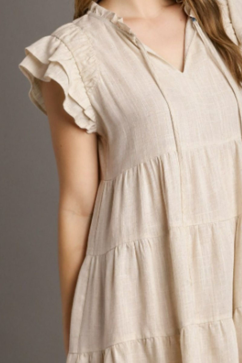 Umgee Full Size Linen A - line Tiered Mini Dress Plus Size - New Arrivals