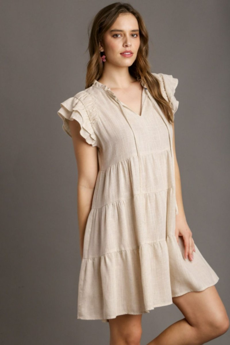 Umgee Full Size Linen A - line Tiered Mini Dress Plus Size - New Arrivals