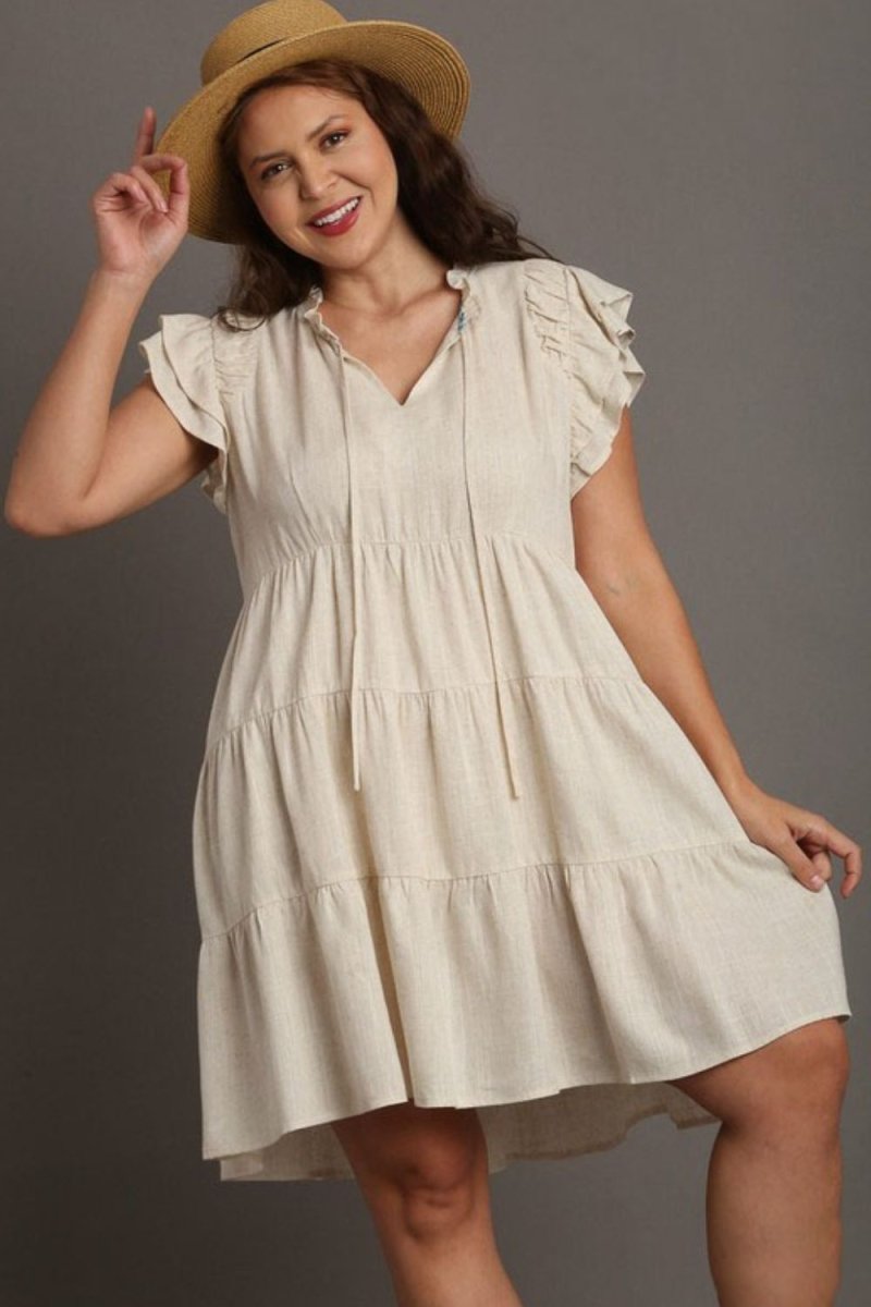 Umgee Full Size Linen A - line Tiered Mini Dress Plus Size - New Arrivals