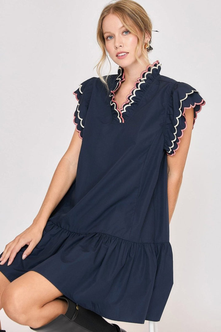 Umgee Full Size Ruffled Scalloped Sleeved Dress Plus Size - New Arrivals