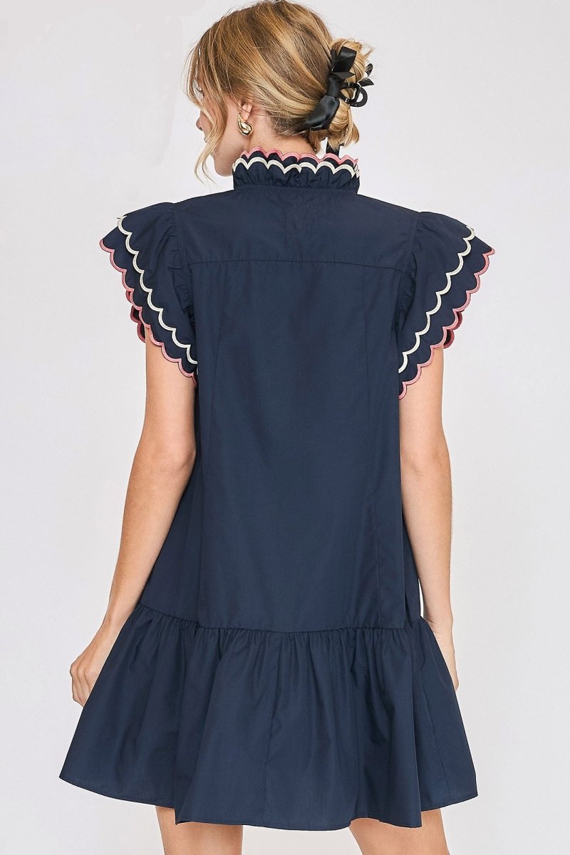Umgee Full Size Ruffled Scalloped Sleeved Dress Plus Size - New Arrivals
