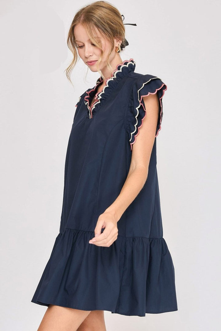 Umgee Full Size Ruffled Scalloped Sleeved Dress Plus Size - New Arrivals