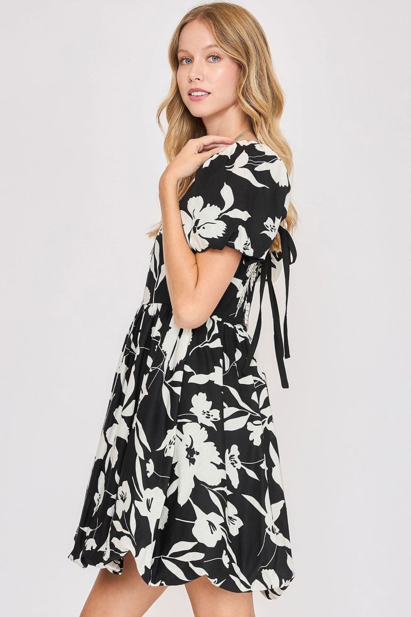 Umgee Full Size Two Tone Floral Print Babydoll Dress Plus Size - New Arrivals