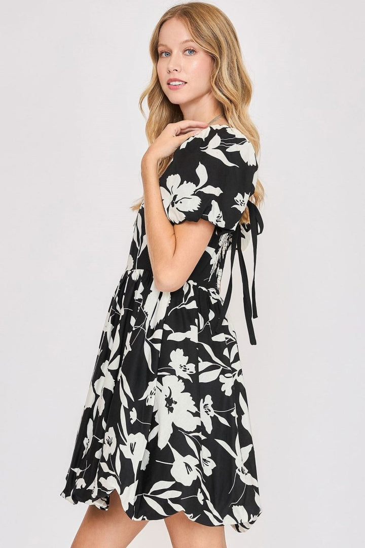 Umgee Full Size Two Tone Floral Print Babydoll Dress Plus Size - New Arrivals