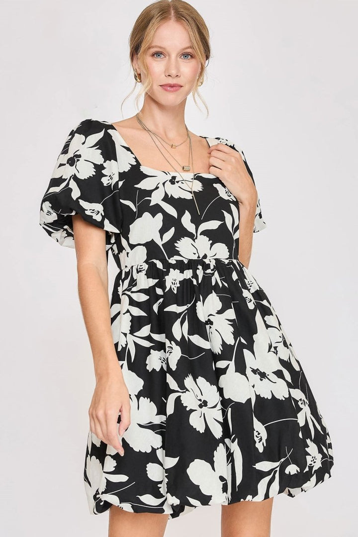 Umgee Full Size Two Tone Floral Print Babydoll Dress Plus Size - New Arrivals