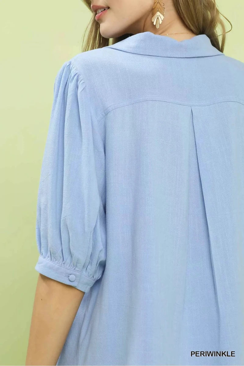 Umgee Mixed Media V - Neck Print Blouse - 