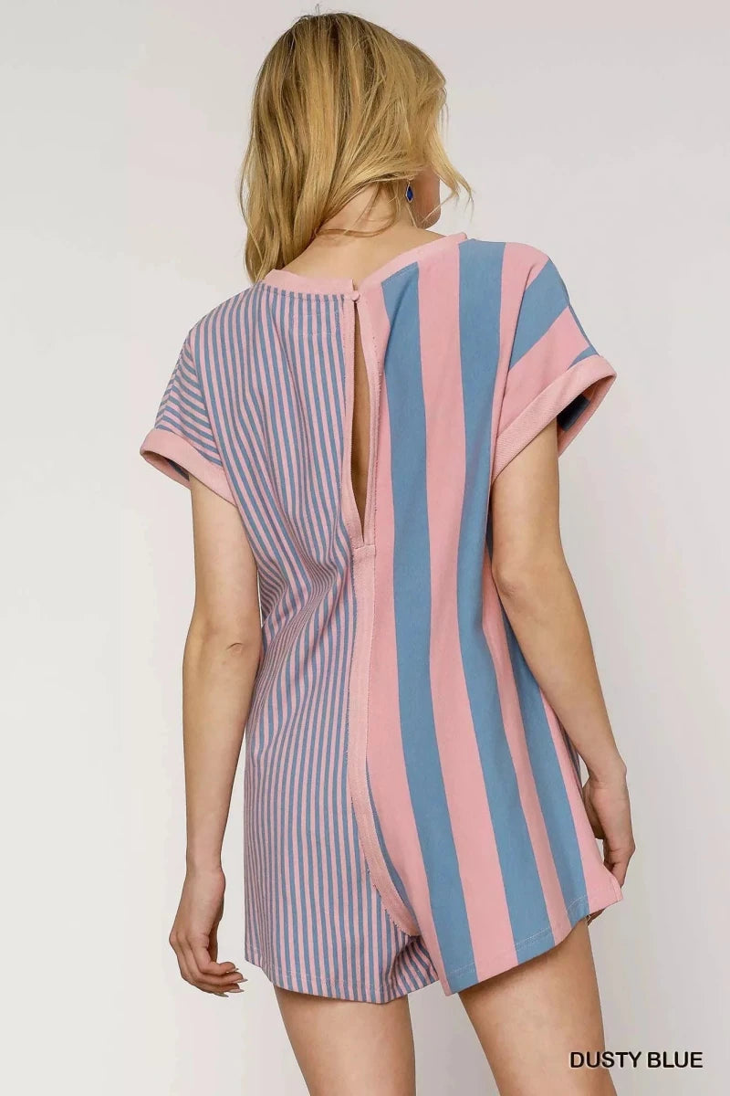 Umgee Mixed Striped Short Sleeve Romper - 