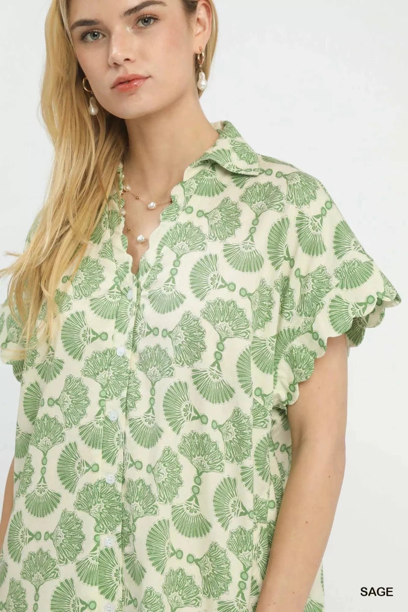 Umgee Printed Button Front Shirt Dress - 